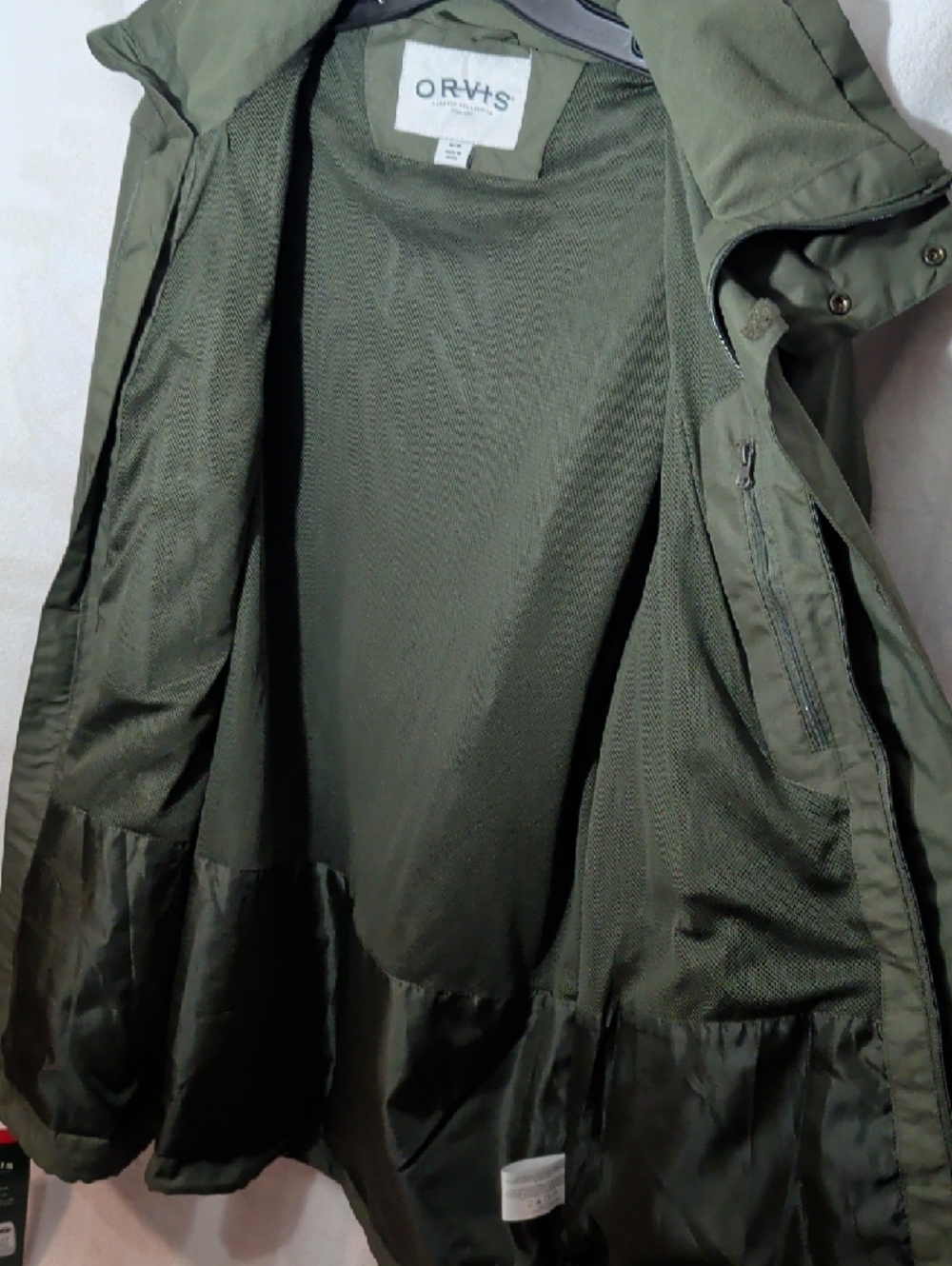 Orvis Men's Dark Olive Windbreaker Jacket W/Hoodie - Picture 4 of 6